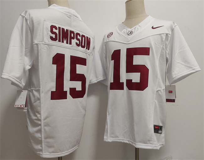 Men's Alabama Crimson Tide #15 Ty Simpson White F.U.S.E.  Stitched Football Jersey